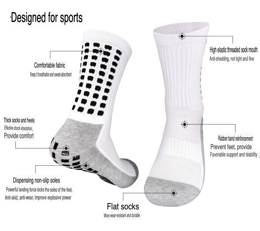 3 Pair Sport Socks Anti Slip W/ Grip Soccer Men Football Basketball Sock Premium