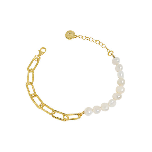 Korean version of niche light luxury design Baroque freshwater pearl chain texture bracelet for women