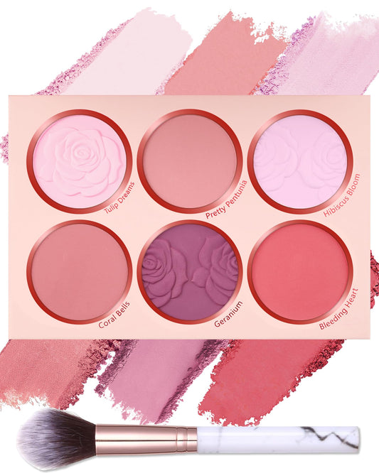Matte Face Blush Palette with Brush — 6 Colours
